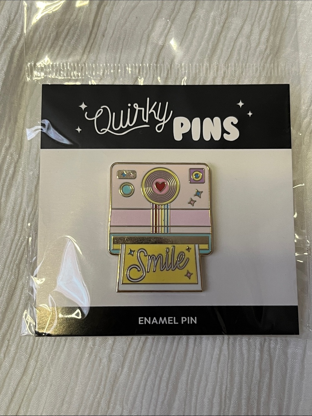 'Smile' Enamel Pin - Pink, Yellow & Gold